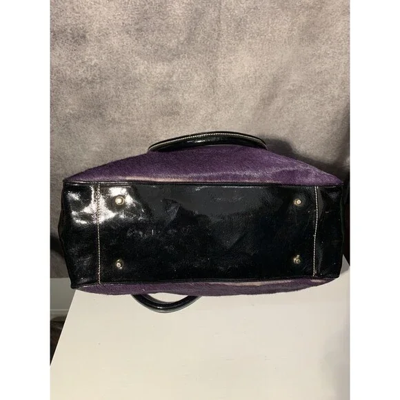 Guia’s Italian Women's Purple & Black Calf Hair Handbag – Gold Chain Accents - Picture 6 of 10